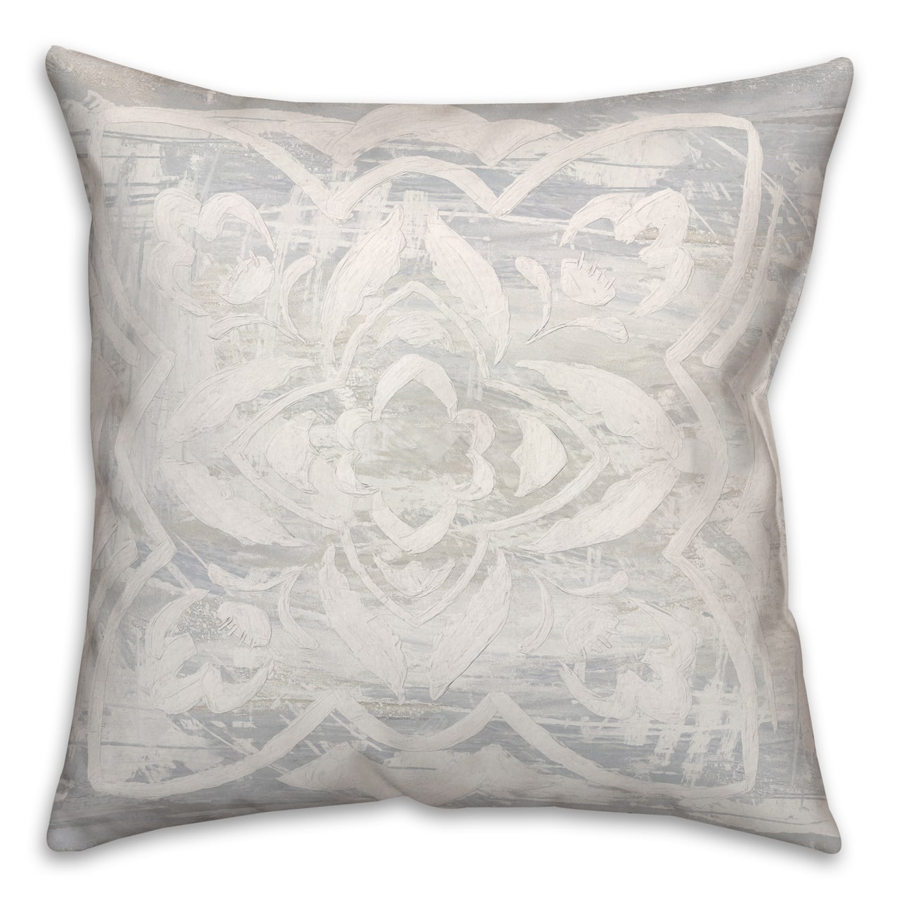 White Textured Medallion III 18" x 18" Throw Pillow